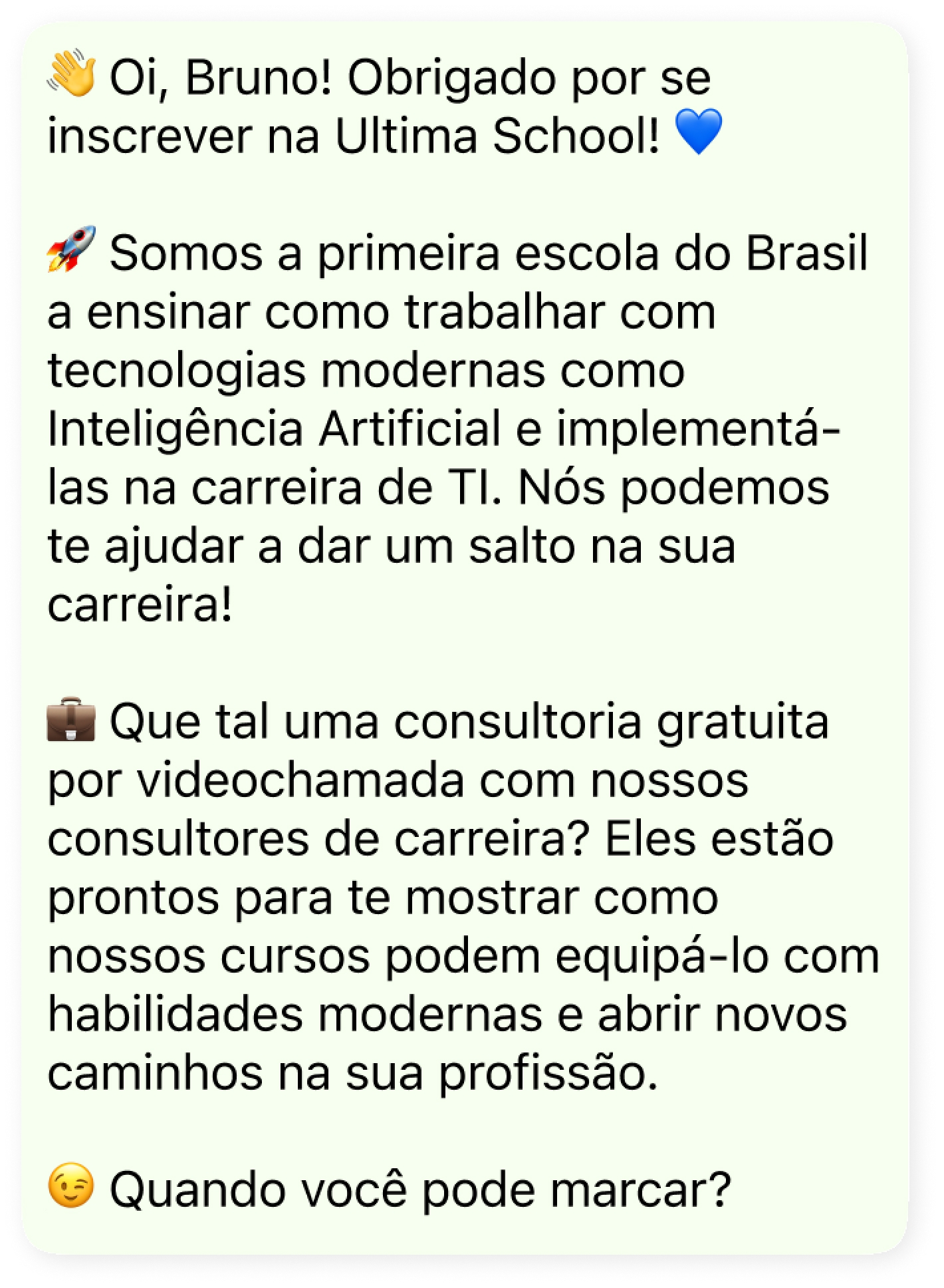 A chatbot sends a confirmation message on WhatsApp.